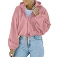 thumbnail image 2 of IROINNID Women's Casual Short Jacket Solid Color Zip Up Long Sleeve Outwear, Pink, 2 of 9