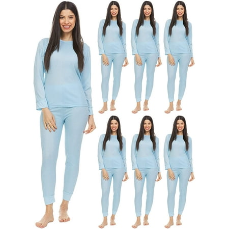 

2pc Thermal Sets for Womens Base Layer Long Johns Underwear Top & Bottom Cotton Solid Colors (18 PACK BLUE X-Large)