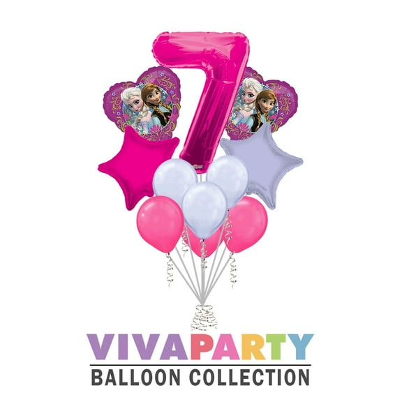 11 pc Disney Frozen Heart Balloon Bouquet 7th Birthday Party Decoration Elsa Anna Birthday