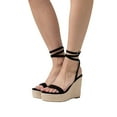 thumbnail image 2 of FSJ Women Classic Round Open Toe Wedge High Heel Sandals Espadrille Platform Lace-up Adjustable Buckle Ankle Strap Cute Summer Dress Shoes Size 8 Black, 2 of 5