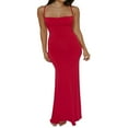 thumbnail image 1 of Women Summer Spaghetti Straps Square Neck Sleeveless Tight Fitted Long Bodycon Dress, 1 of 8