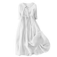 thumbnail image 2 of Womens Summer Dresses Cotton Linen A Line Dresses Loose Half Sleeve V Neck Dress Flowy Midi Dress 2025 Fashion, 2 of 6