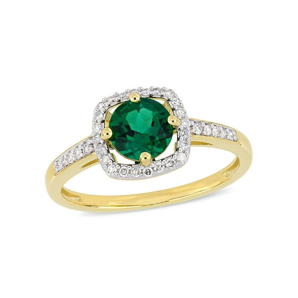 4/5 Carat (Ctw) Lab Created Green Emerald Ring in 10K Yellow Gold with ...