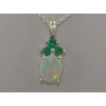 thumbnail image 2 of LBG Ladies Solid 925 Sterling Silver Natural Opal and Emerald Contemporary Pendant Necklace, 2 of 3
