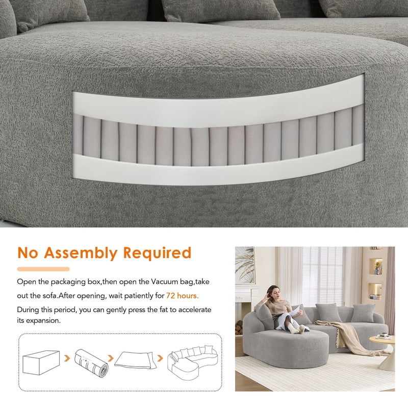 Curved Sectional Sofa with Chaise, 99'' Modern Luxury Chenille Cloud Couch for Living Room, Oversized 3-Seater Sofa Couch for Living Room, No Assembly