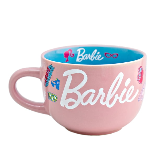 Taza Jumbo Bitono Multiusos Ambient 21 Diseño Barbie 65 Aniversario Global Icon 820 ml Rosa/Azul