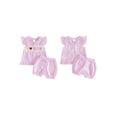 thumbnail image 2 of BemeyourBBs Toddler Baby Girl Summer Clothes Little Baby Girl Mothers Day Fathers Day Outfit I Love Mom Dad Letter Embroidery Flying Sleeve Striped Shirt Tops with Shorts Set Baby Girl Summer Outfit, 2 of 9