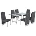 thumbnail image 1 of 7pc. 68" x 40" Glass Dining Set with 6 Chairs and Silver Stainless Steel, 1 of 4