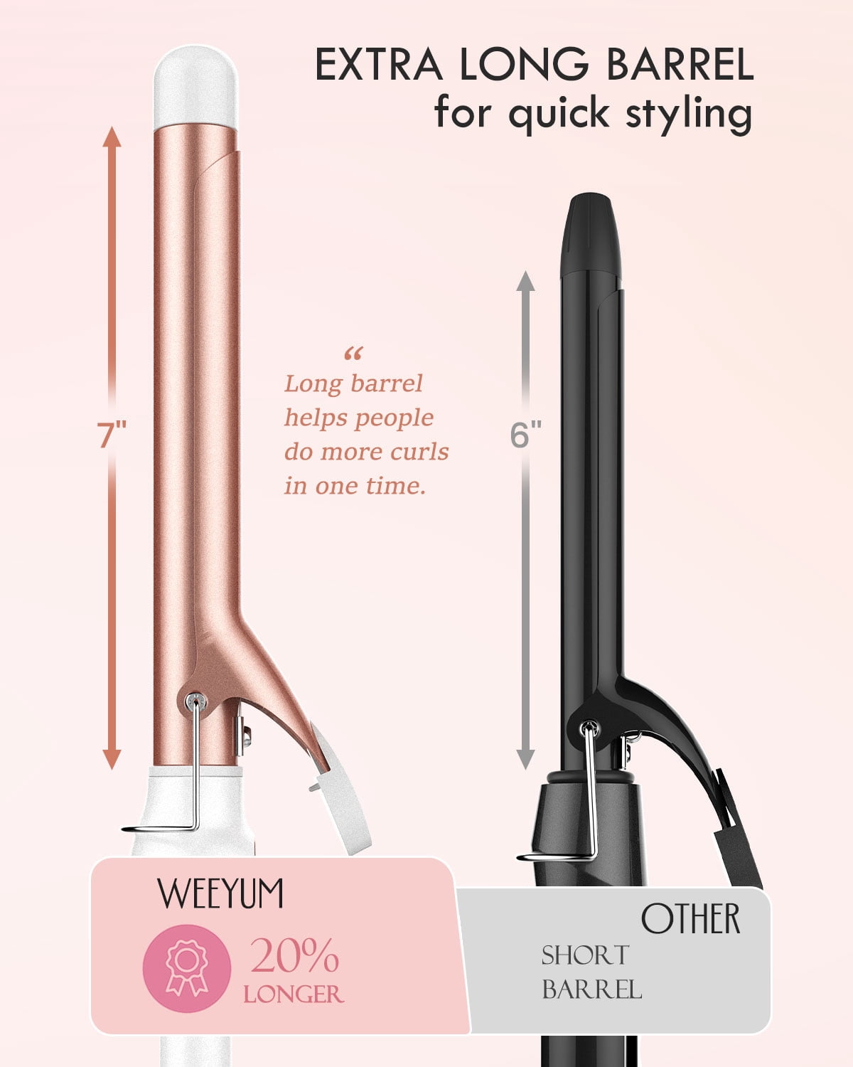 WEEYUM 1 Inch Curling Iron, Long Barrel Curling Wand for Hair, Ceramic Tourmaline Hair Curling Iron Dual Voltage
