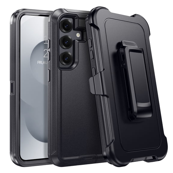 DUEDUE for Samsung Galaxy S24/S25 Case with Belt Clip Holster, 3-Layer Heavy Duty Rugged Full Body Protective Shockproof Phone Case Cover for Samsung Galaxy S24/S25 6.2", Black