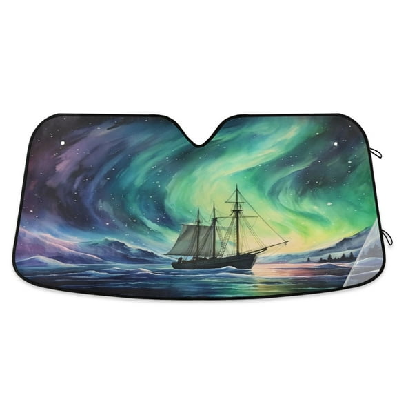 Boat and Aurora Car Windshield Sun Shade Foldable Car Front Window Visor Heat and UV Protection 53x23.5