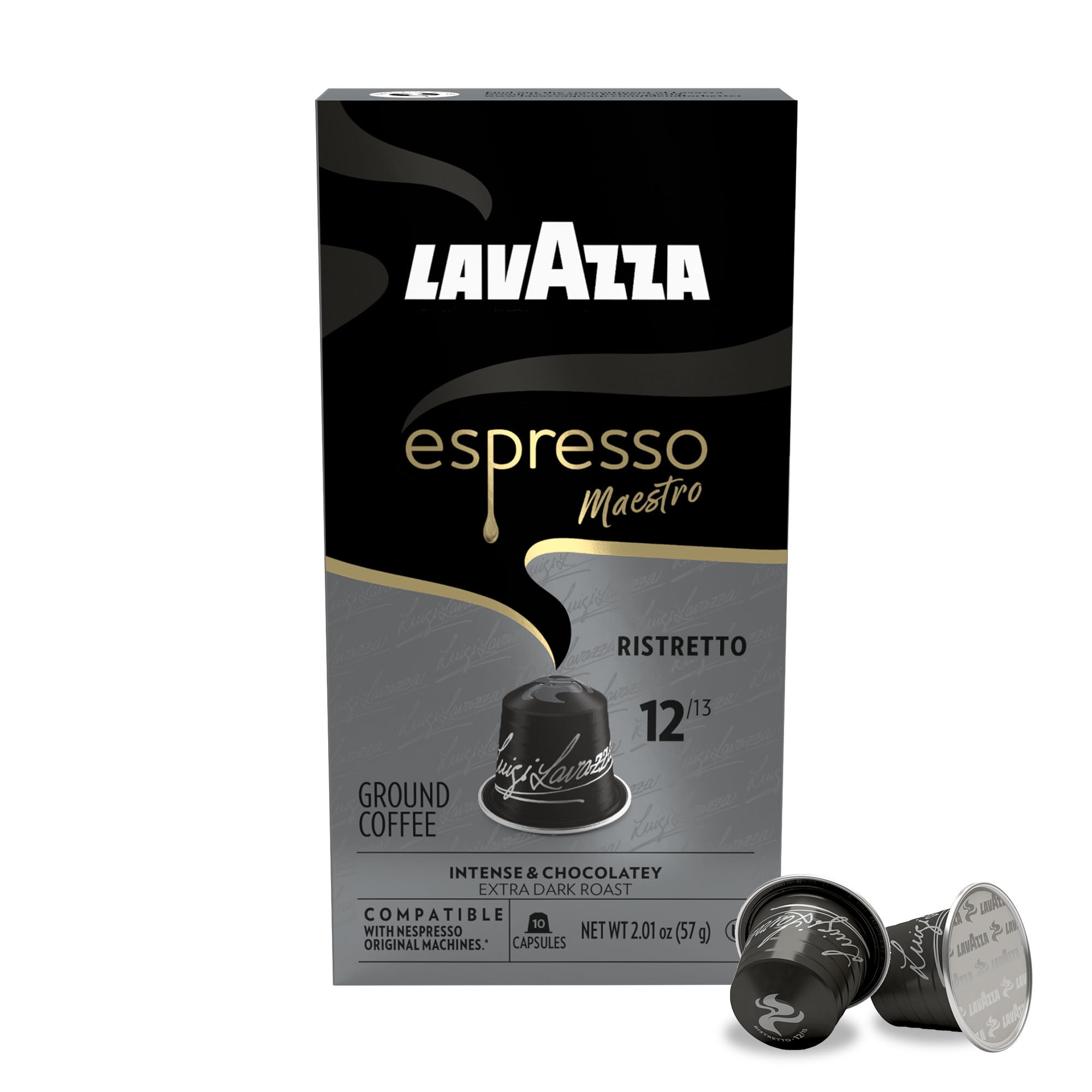 Lavazza Espresso Maestro Ristretto Aluminum Capsules Compatible with Nespresso* Original Machines, Dark Espresso Roast, Arabica and Robusta Blend (60 Capsules)