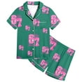 thumbnail image 4 of Kids Girls 67 Pajama Button Short Sleeve Shorts Two Piece Silk Sleepwear Children Valentine's Day Nightwear Outfit for Kids Cozy Loungewear, 4 of 6