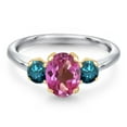 thumbnail image 3 of Gem Stone King 10K Two Tone Gold Pink Mystic Topaz and Blue Diamond Engagement Ring for Women | 1.84 Cttw | Oval 8X6MM | Gemstone November Birthstone | Size 9, 3 of 6