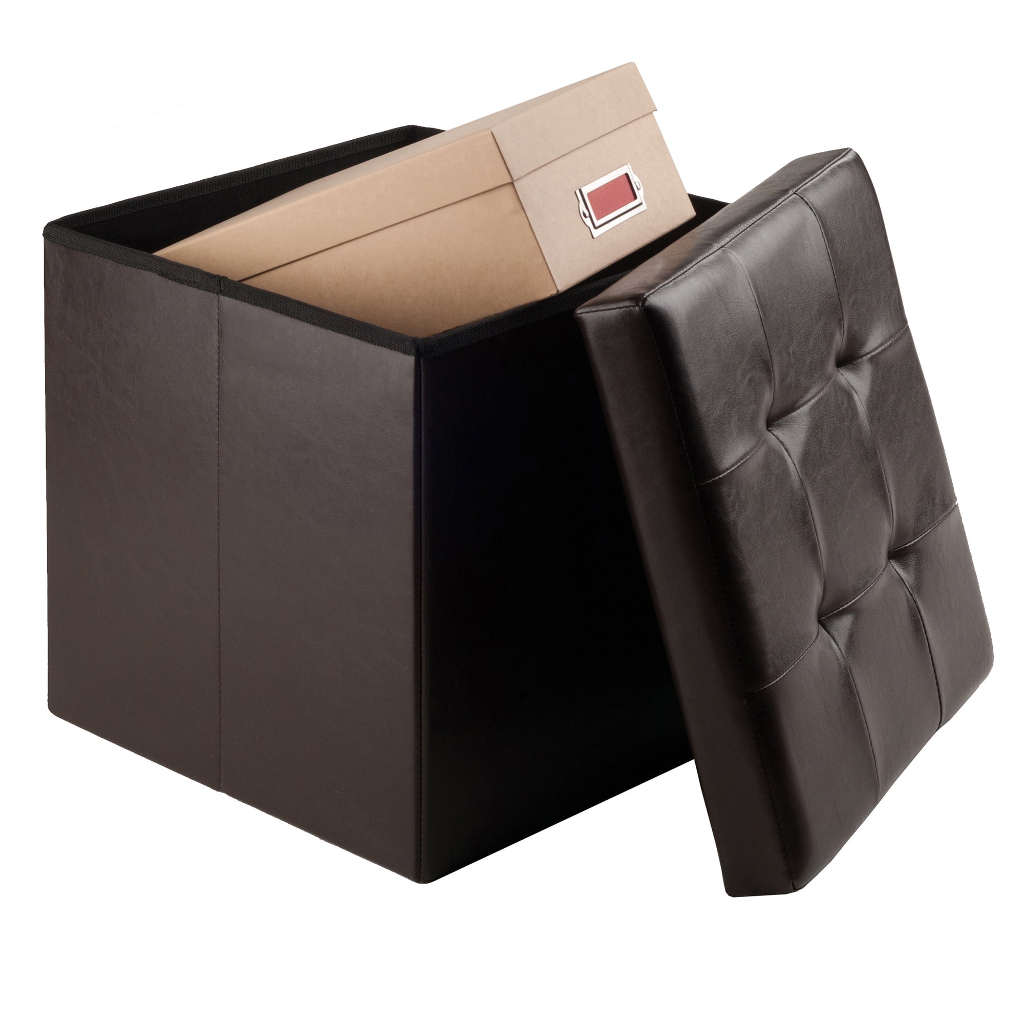 Winsome Wood Ashford Square Storage Ottoman, Espresso Faux Leather