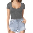 thumbnail image 2 of Xishao Women's Round Neck Short Sleeve T Shirts Basic Bodysuits Xishao ropa, 2 of 2