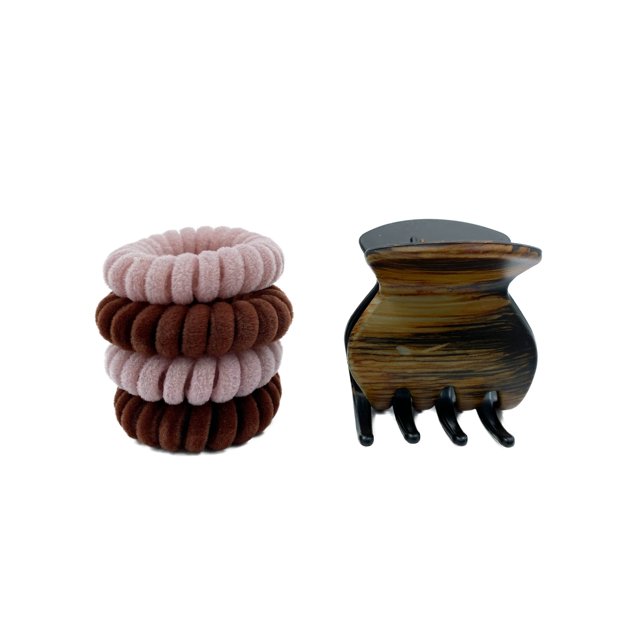 Juego de ligas espiral y pinza café, mujer ADORN Juego de ligas y pinza