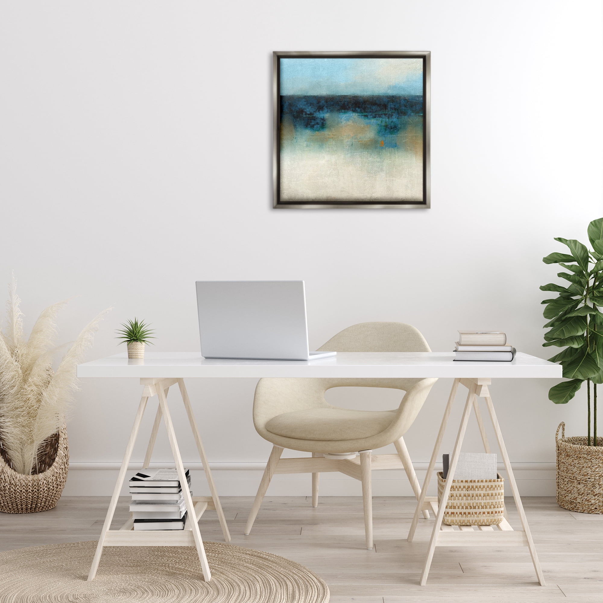 Stupell Industries Foggy Ocean Beach Scene Coastal Painting Gray Floater Framed Canvas Art Print Wall Art, 25 x 25