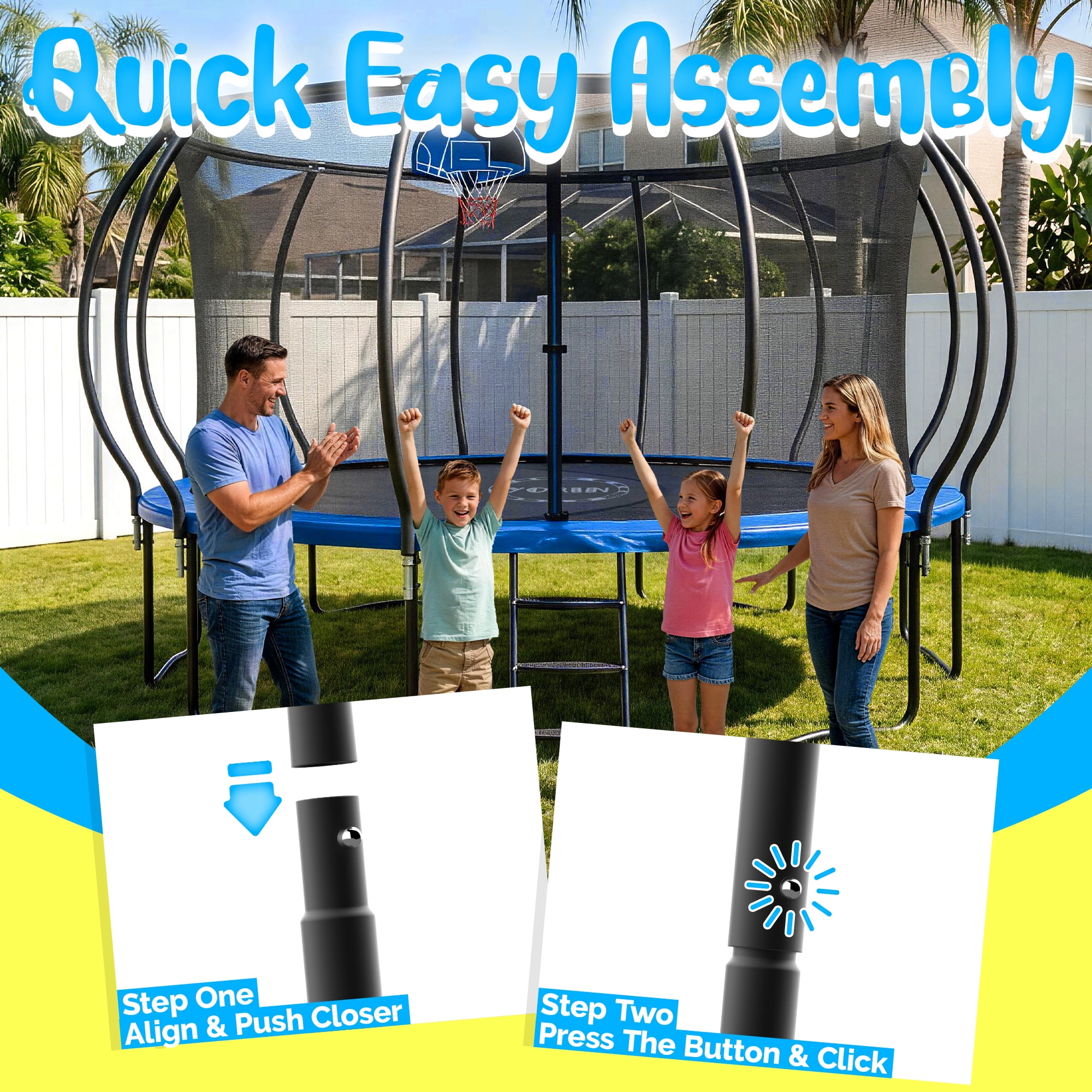 YORIN Trampolines Outdoor, 2026 UPGRADED 1200LBS 12FT Trampoline for 5-6 Kids Adults with Enclosure Net, Basketball Hoop, Ladder, Heavy Duty Trampoline for Adults and Kids, Birthday Gift