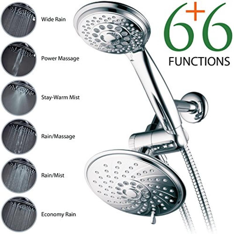 HotelSpa® 30-Setting Ultra-Luxury 3 Way Rainfall Shower-Head/Handheld Shower Combo with Patented ON/OFF Pause Switch Dual White/Chrome Finish