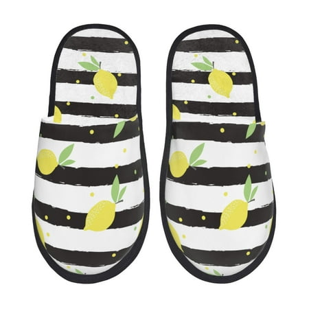 Balery Lemon Slient Indoor Furry Fleece Comfort House Shoes Soft Non-Slip Home Shoes Cotton slippers House Slippers-- Medium