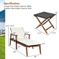 thumbnail image 6 of Costway 3PCS Patio Rattan Lounge Chair Folding Table Set Chaise Wood Cushioned White, 6 of 11