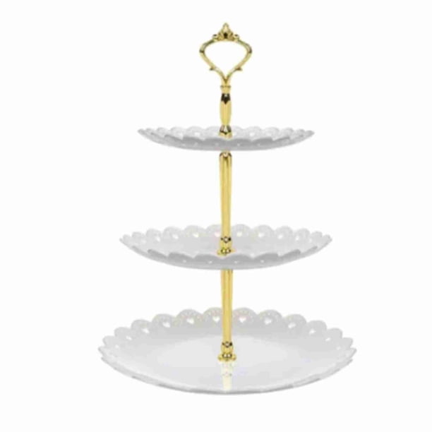 Bandeja de postre de 3 niveles, lujosa bandeja de plástico para fruta, pastel, expositor para sala de estar, boda, Navidad, grande, color blanco