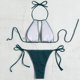 thumbnail image 4 of Trajes de baño Amzcrzy Tankini para mujer, trajes de baño, trajes de baño, bikini con control de abdomen para mujer, color sólido, moda, tirantes ajustables, conjuntos de bikini sin espalda, verde, M, 4 of 4