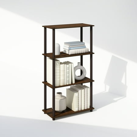 Furinno Turn-N-Tube 4-Tier Multipurpose Shelf Display Rack, Shelving Unit, Bookcase, Walnut/Brown