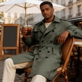 thumbnail image 5 of EANJE Trench Coat for Men Double Breasted Mid Length Jacket Casual Belted Overcoat Notched Lapel Windbreaker Spring Fall Daily Wear Army Green M, 5 of 6