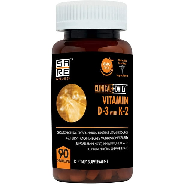 Natural Vitamin D3 Plus K2 Bone Joint Support Supplement Non Gmo Complex For Arthritis Inflammation Loss Of Mobility Bone Teeth Density Healthy Heart 90 Vegetarian Soy Free Chewable Pills