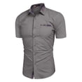 thumbnail image 4 of Ceisia Men's Relaxed Fit Short Sleeve Turndown Collar Shirt with Plaid Contrast Trim Gray XXXL Gifts, 4 of 7