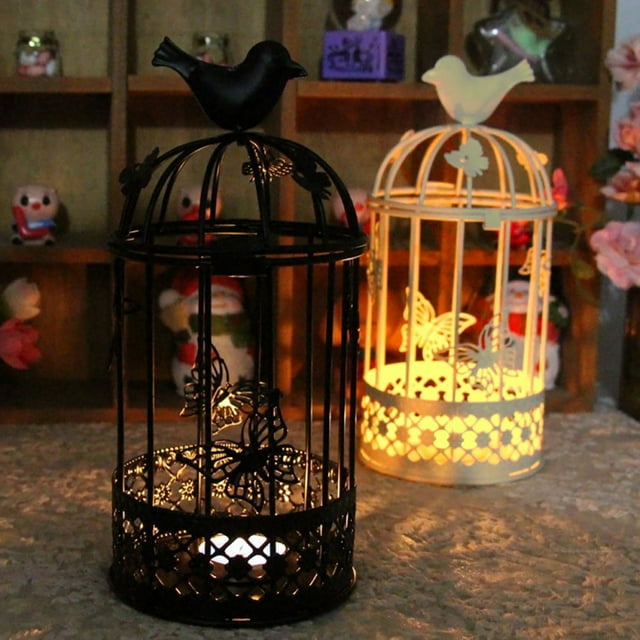 Fiudx Farol de Té Hueco, Diseño de Jaula de Pájaros Vintage, Gancho de Metal para Colgar, Uso Interior o Exterior, Elegante Decoración para Fiestas y Bodas, Regalo Versátil, Tamaño 10,5 X 10,5 X 24,2