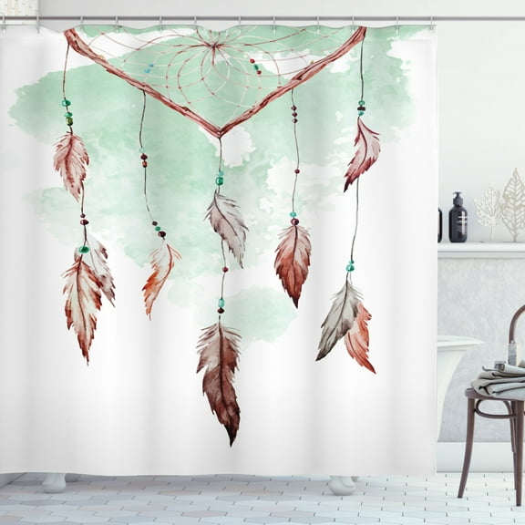 Ambesonne Feather Shower Curtain, Dreamcathcer Tradition, 69"Wx84"L, Mint Green Brown