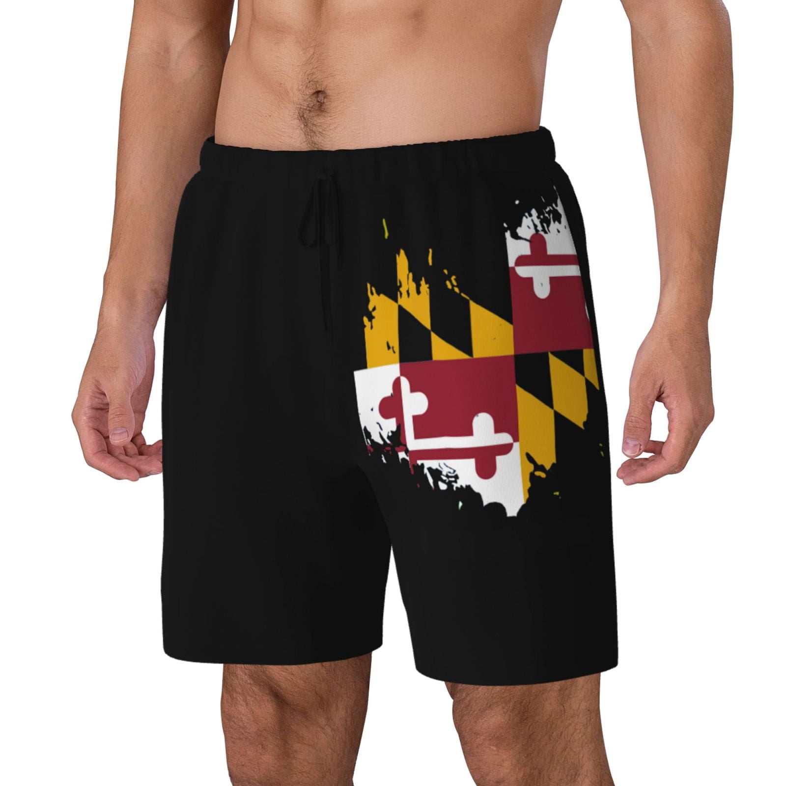 Men's Maryland Flag Swim Trunks with Compression Liner Bathing Suit Swimwear