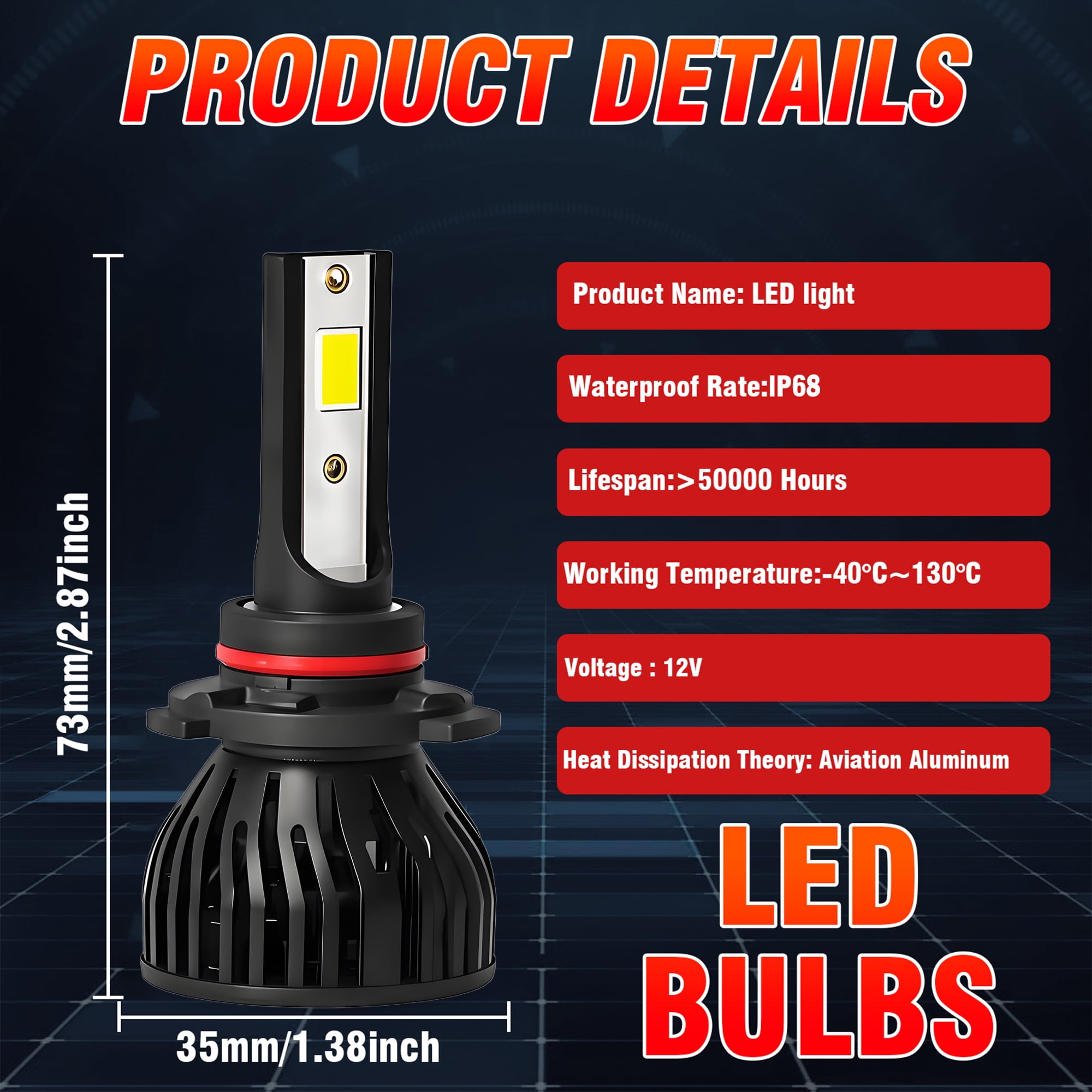 For 2011-2015 Chrysler 200 LED Headlight Bulbs 9012 High Low Beam Set 120W 14000LM Pack of 2