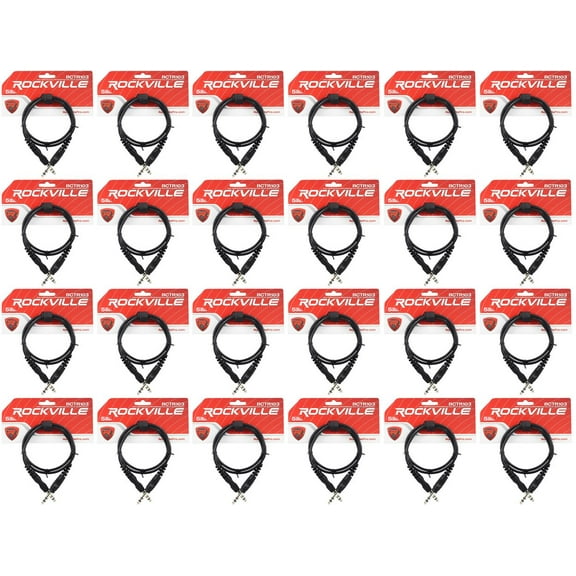 24 Rockville RCTR103B Black 3' 1/4'' TRS to 1/4'' TRS Cable 100% Copper