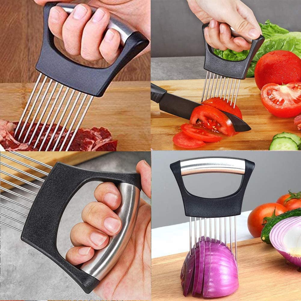 Food Slice Assistant Stainless Steel Onion Holder Onion Slicer