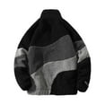 thumbnail image 3 of LpwkSSA Men's Cardigan Fleece Coat Open Front Thermal Winter Outwear Leisure Time Zipper Stand Collar Color Blocking Long Sleeves Lamb Wool Loose Coat Black XXXL, 3 of 3