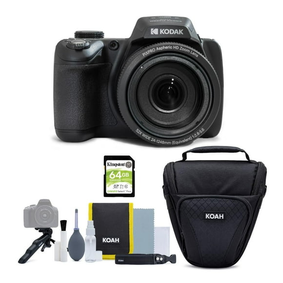 Kodak PIXPRO AZ528 16MP Astro Zoom Digital Camera with 52x Zoom and 3-Inch LCD Display (Black) Bundle with 64GB Memory Card and Camera Case with Accessories (3 Items)