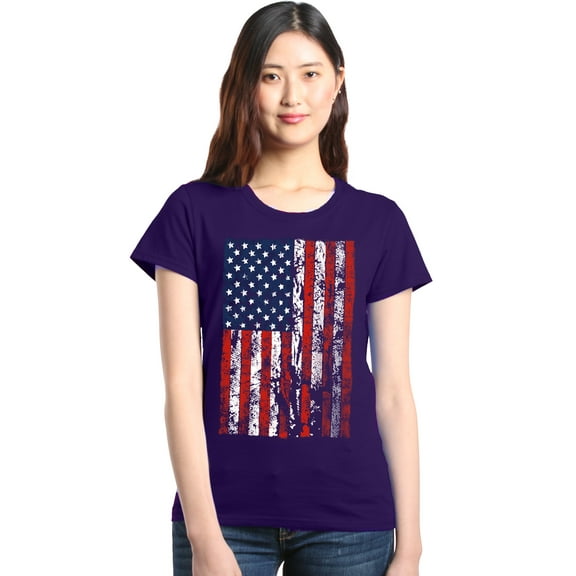 Shop4Ever Women's United States of America Flag USA 4th of July Graphic T-Shirt XXX-Large Purple