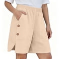 thumbnail image 6 of 2026 Womens Summer Shorts with Pockets 100% Cotton Cargo Style Button Detail Shorts Elastic Waist Wide Leg Bottoms, 6 of 6