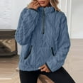 thumbnail image 5 of Women's Winter Solid Color Half Zip Lapel Collar Jacquard Print Sweatshirt, Fleece Lined Pocket Hoodless Long Sleeve Pullover Top with Loose Fit Comfortable Fabric for Casual Daily Wear Blue L, 5 of 7