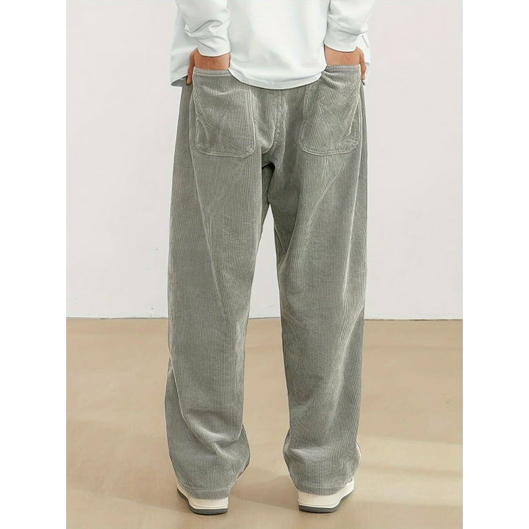 Mens Relaxed Corduroy Pants - Comfortable & Durable with Roomy Pockets -  Adjustable Drawstring Waist for Urban Style & Outdoor Fun - Rich Solid  Colors 