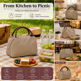 thumbnail image 6 of Insulated Lunch Bag for Women and Men, Large Capacity Lunch Tote, Reusable Oxford Cloth Cooler Bag, Coffee Brown Striped Portable Thermal Lunch Box Bag for Work, Office, Picnic, Travel Daily Meals, 6 of 9