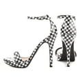 thumbnail image 3 of YDN Women Sexy Single Strap Open Toe Stiletto High Heel Sandals Ankle Strap Platform Pumps Dress Shoes Size 7 Checkered, 3 of 4
