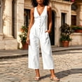 thumbnail image 5 of VBVC Women's Cotton Linen Jumpsuit with Pockets , V-Neck Button Down Wide Leg Romper For Women , Ladies' Summer Casual Cropped Overalls, S-2XL, 5 of 8