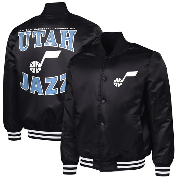 Men's G-III Sports by Carl Banks Black Utah Jazz Adaptive Bold Logo Satin Varsity Jacket