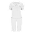 thumbnail image 6 of Pajamas Set for Women Summer Casual 2 Piece Sleepwear Short Sleeve Tops and Capri Pants Loungewear Clearance White M, 6 of 8