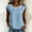 Blue, variant on Summer Casual Womens Caps Sleeve Tops Loose Fit Women's Solid Linen Round Neck Raglan Sleeve Short Sleeved Pleated Collar Lace Patchwork Casual Top Wine L